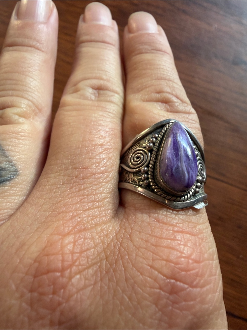 Sterling Silver Purple Teardrop Stone Statement Ring